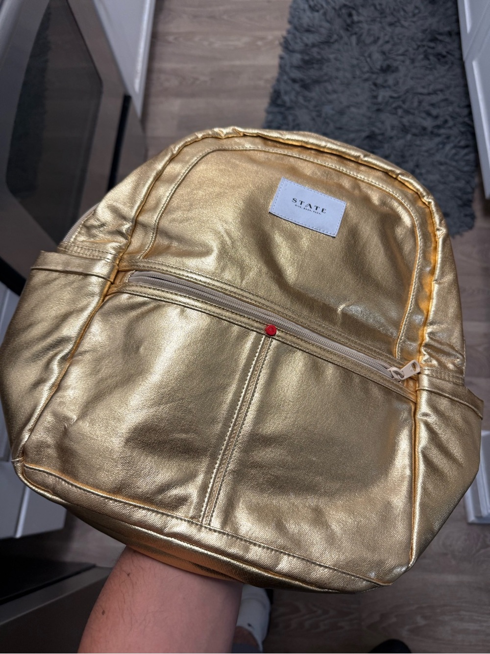 STATE Gold Metallic Kids Mini Backpack Polyester Zip Used